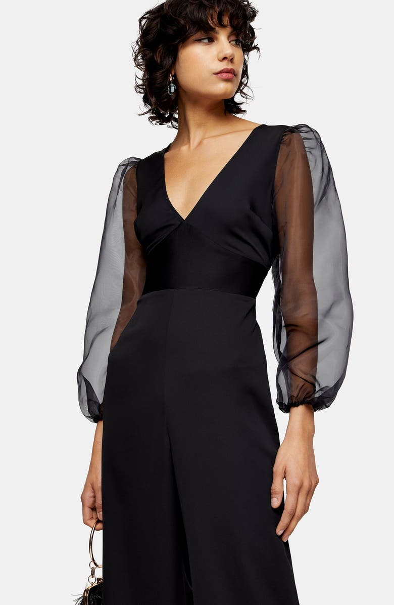 Topshop Organza Long Sleeve Jumpsuit, Alternate, color,