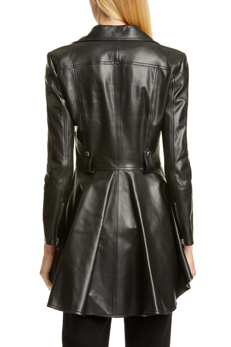 Alexander McQueen Peplum Leather Biker Jacket, Alternate, color, BLACK