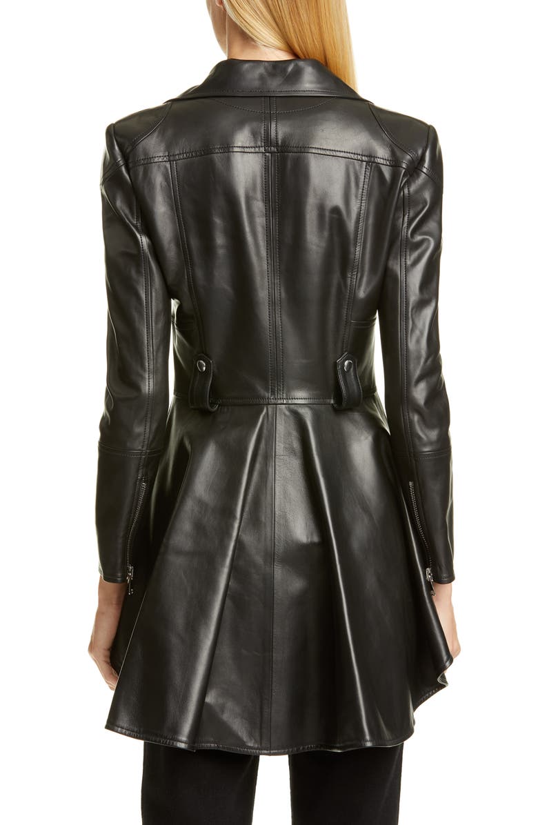 McQueen Alexander McQueen Peplum Leather Biker Jacket, Alternate, color, 