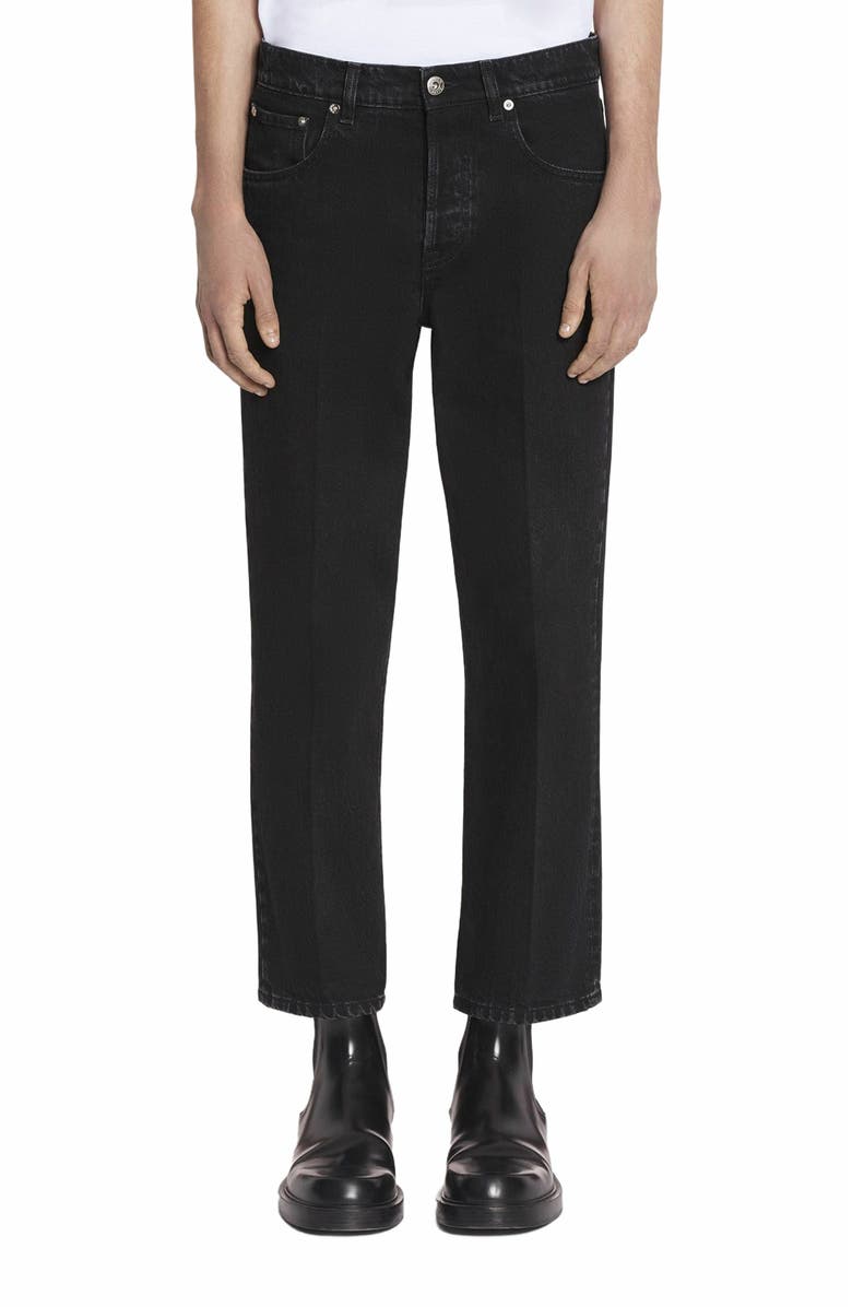 Lanvin STRAIGHT LEATHER PATCH PANTS IN DENIM, Alternate, color, 