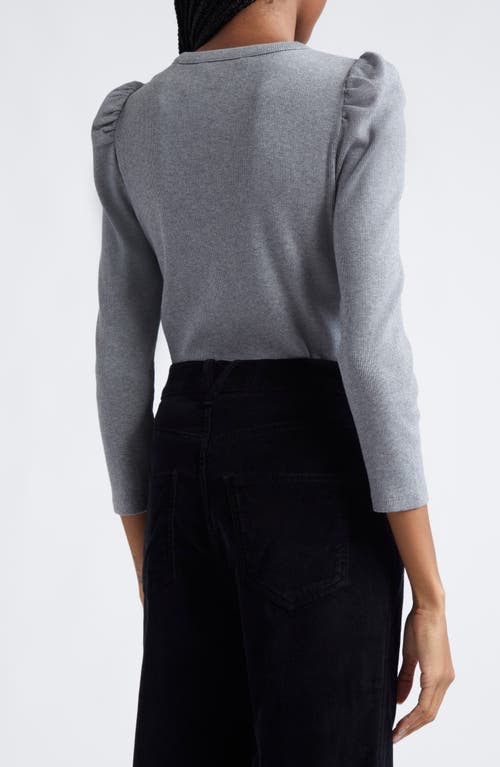 Veronica Beard Britney Knit Puff-sleeve Top In Medium Heather Grey