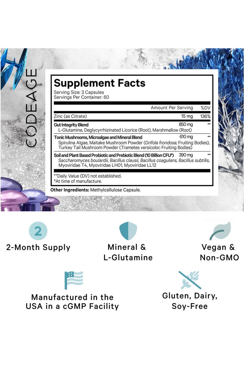 Codeage Gut Health Formula - L-Glutamine Probiotics & Prebiotics, Alternate, color, White