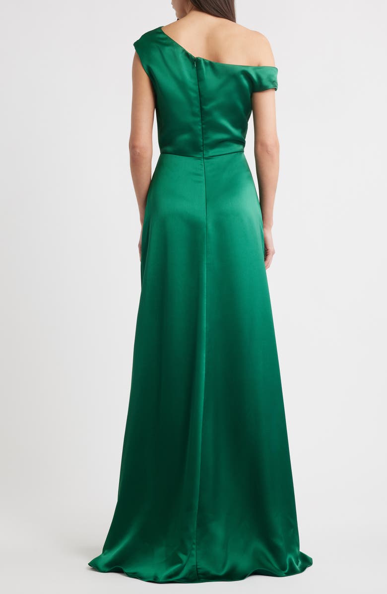 Amsale Alden One-Shoulder Satin Gown, Alternate, color, Emerald