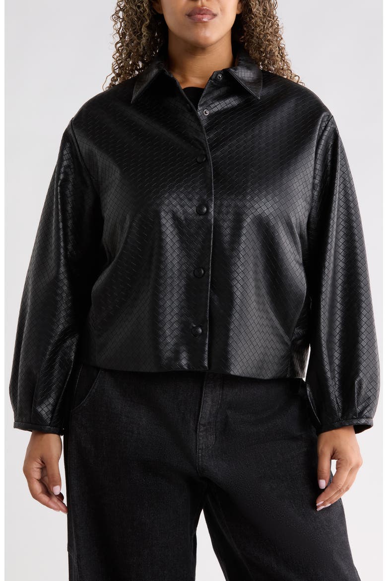 Blouson Sleeve Faux Leather Jacket, Alternate, color, BLACK