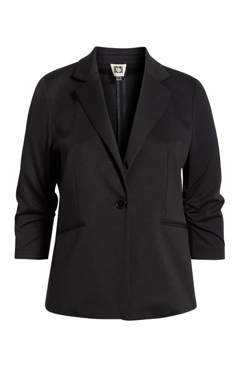 Scrunch Sleeve Ponte Knit Blazer (Plus)