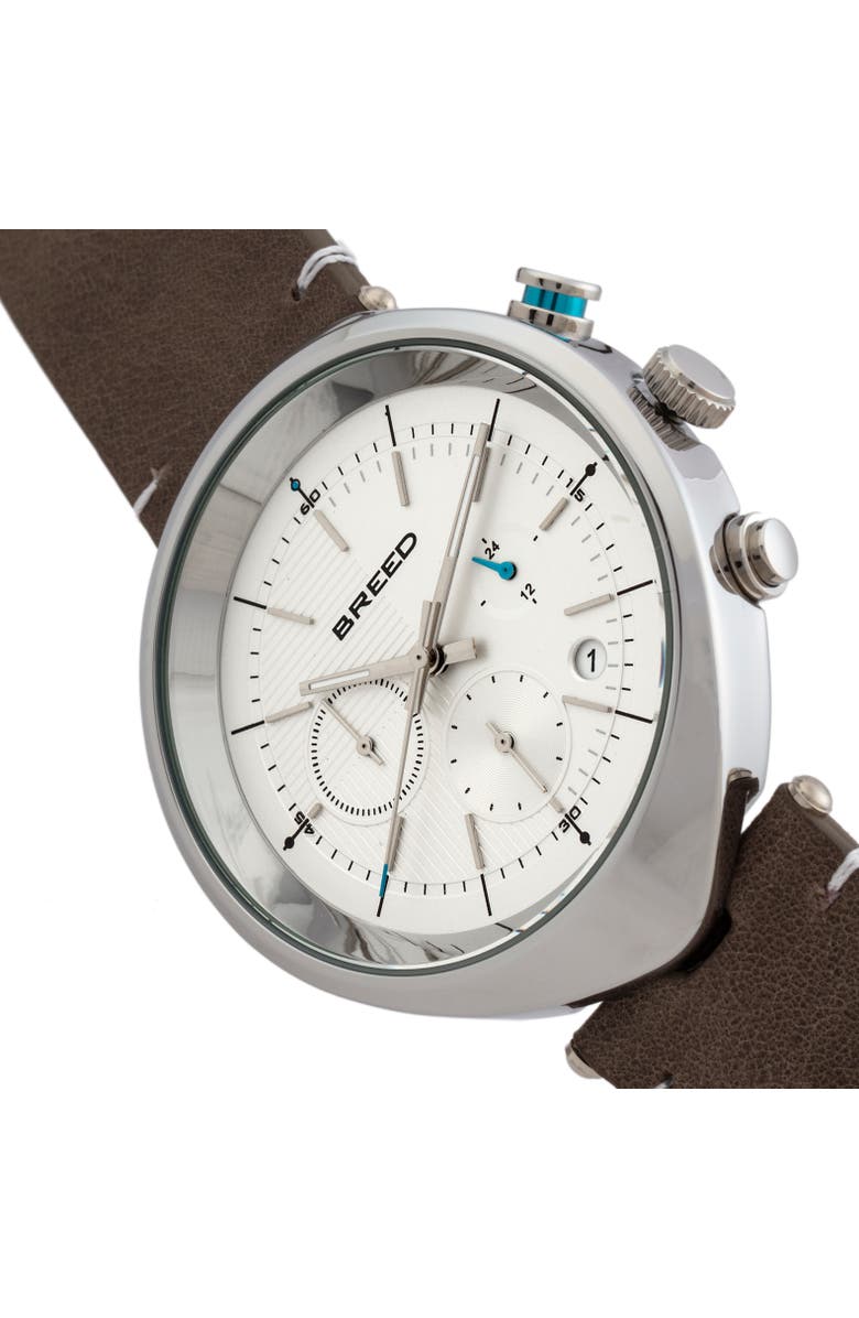 BREED Tempest Chronograph Leather-Band Watch w/Date, Alternate, color, Grey/White