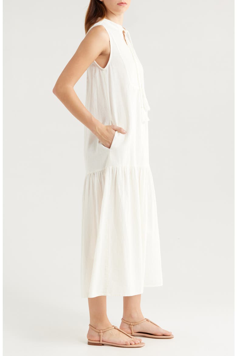 Tiered Cotton & Linen Cover-Up Dress, Alternate, color, WHITE