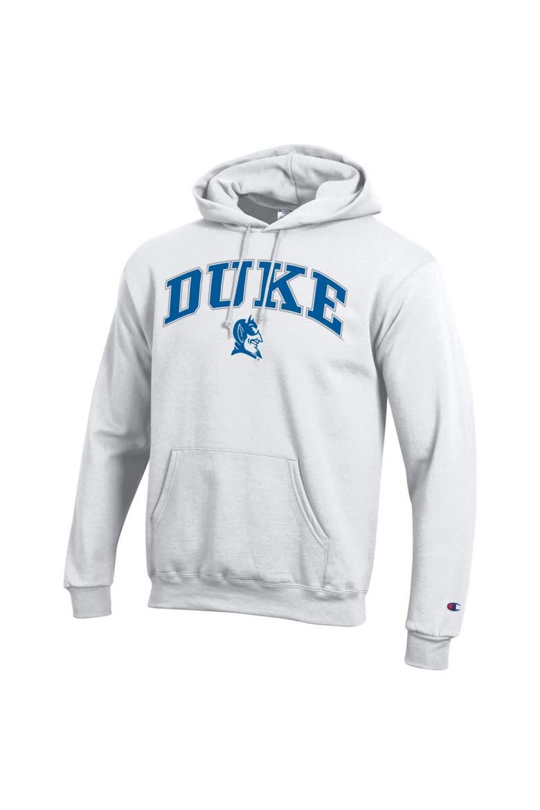 Men's Champion  White Duke Blue Devils Arch Over Logo Pullover Hoodie, Alternate, color, White