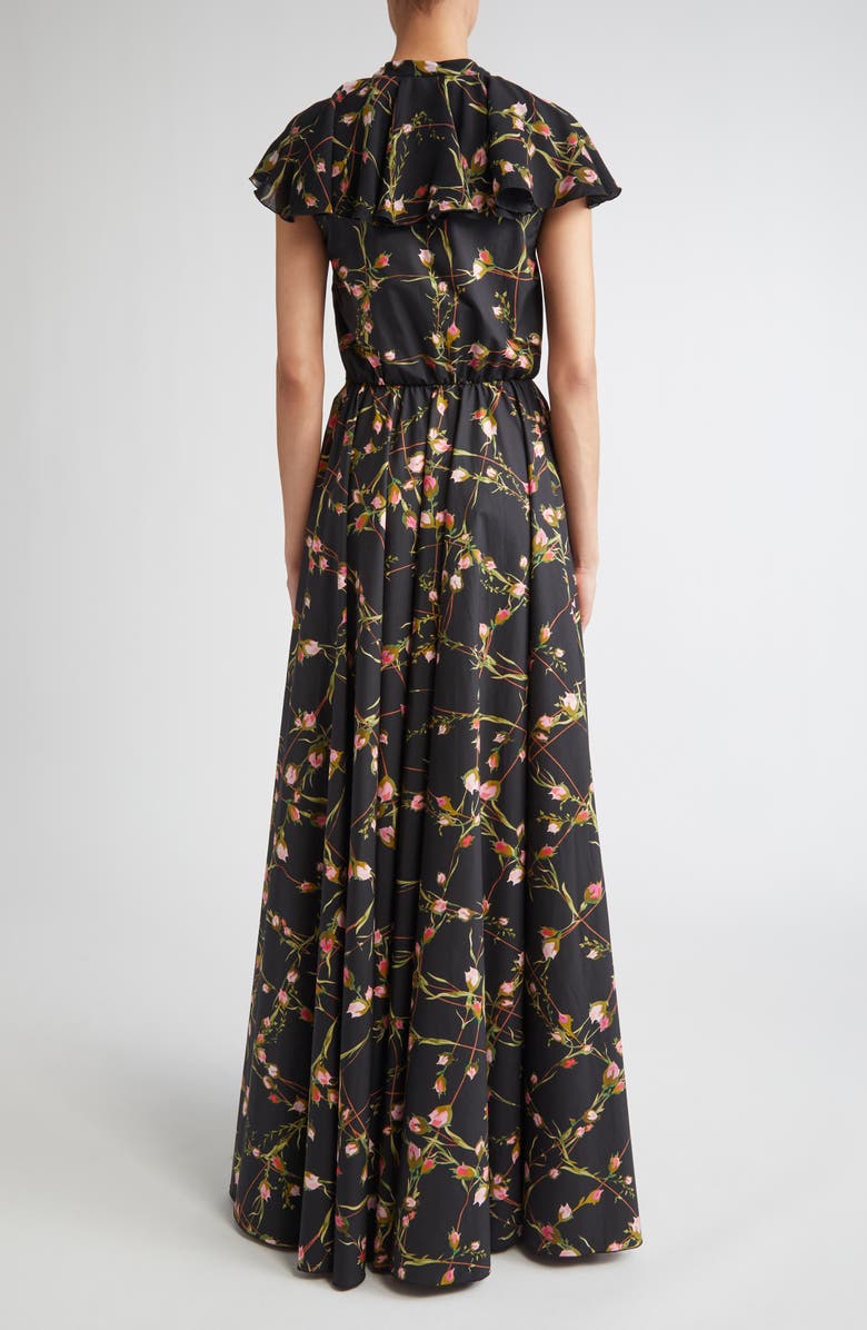 Floral Cap Sleeve Ruffle Cotton Maxi Dress