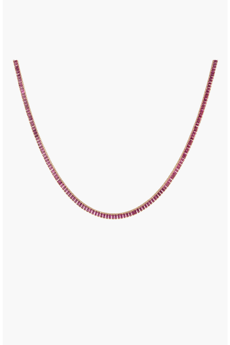 Lab Grown Red Ruby Baguette Tennis Necklace, Main, color, Yellow Gold Vermeil