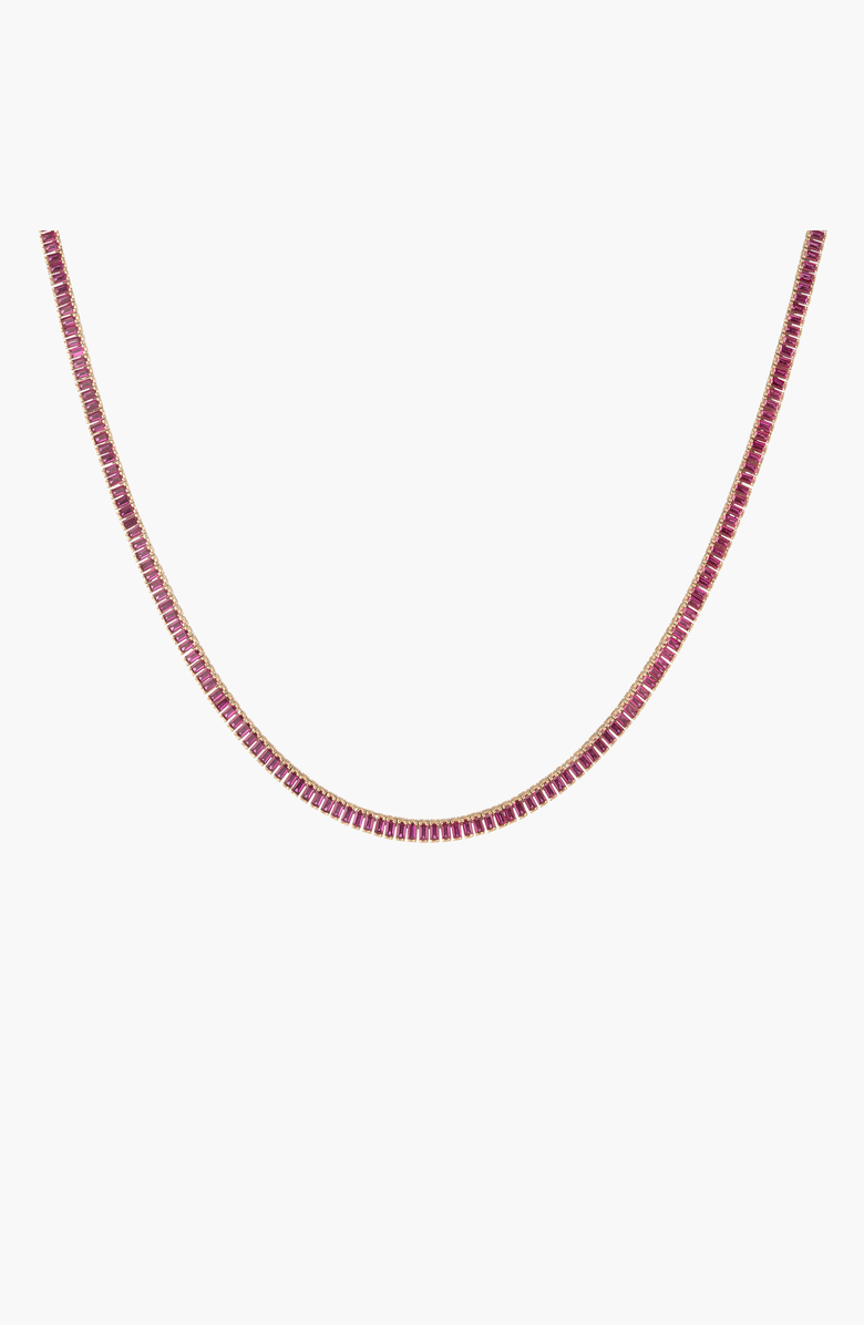 Aurate New York Lab Grown Red Ruby Baguette Tennis Necklace, Main, color, Red Ruby