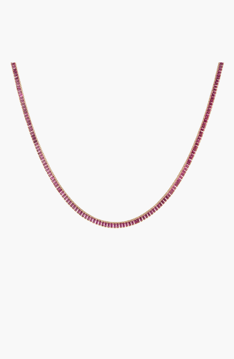 Lab Grown Red Ruby Baguette Tennis Necklace