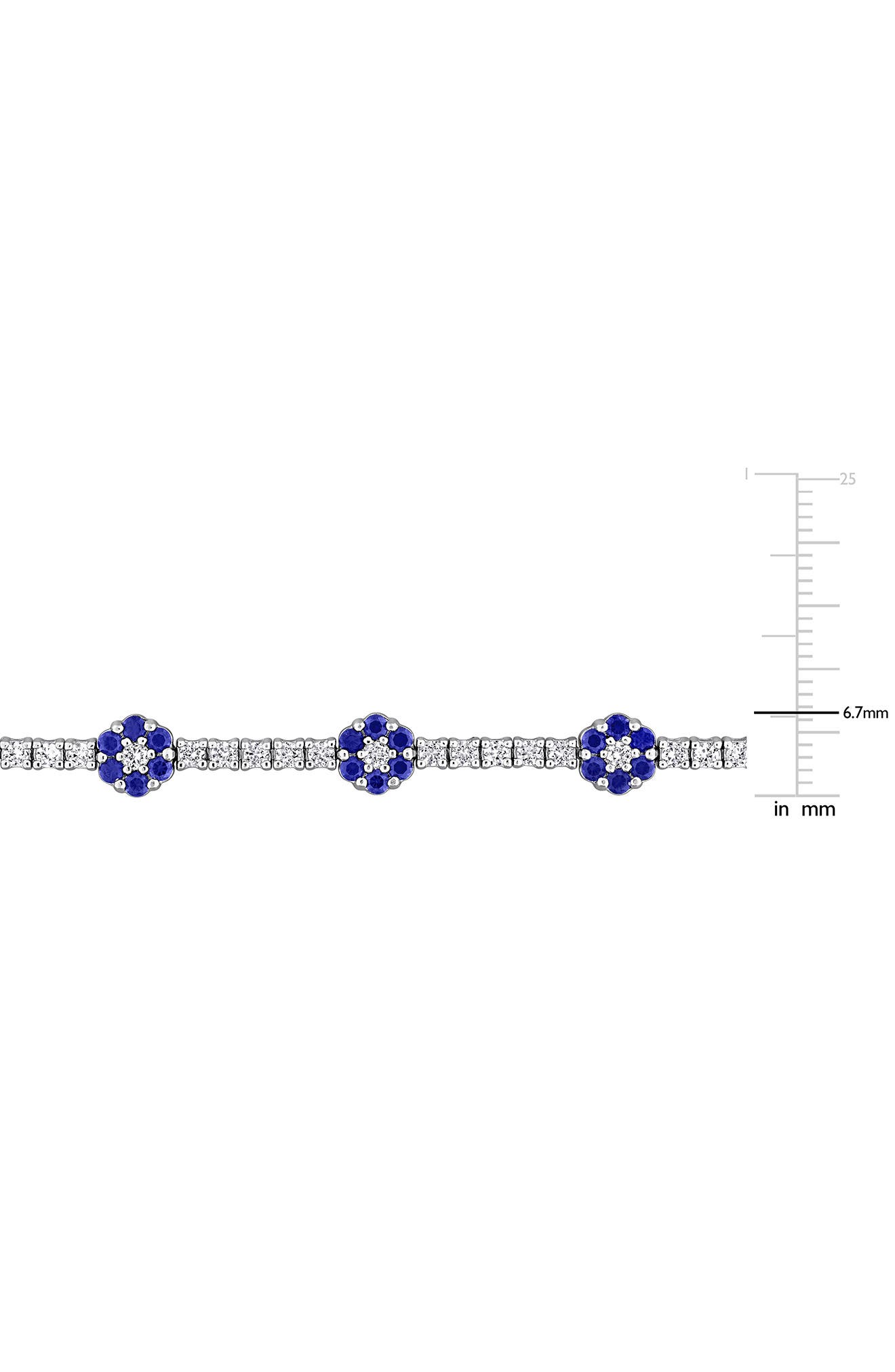 DELMAR Sterling Silver Created Sapphire Floral Cluster Line Bracelet ...