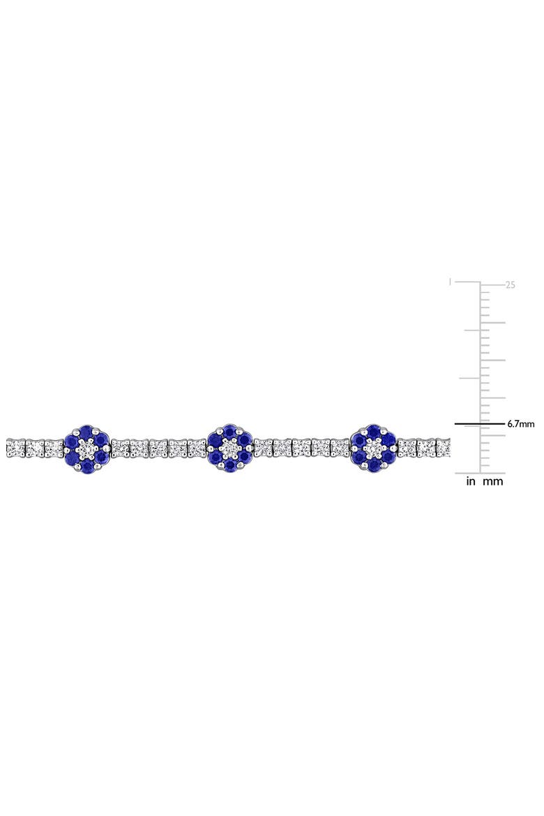 Sterling Silver Created Sapphire Floral Cluster Line Bracelet, Alternate, color, BLUE
