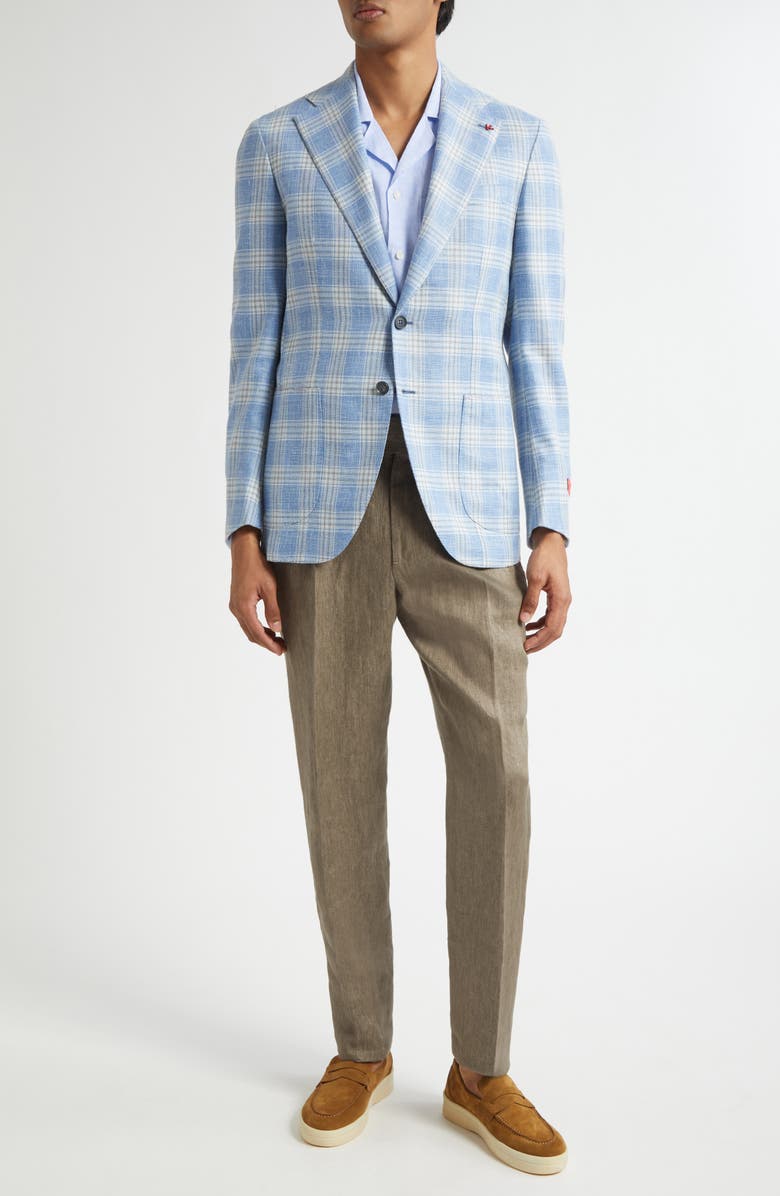 ISAIA Marechiaro Plaid Silk Blend Hopsack Sport Coat, Alternate, color, Pastel Blue