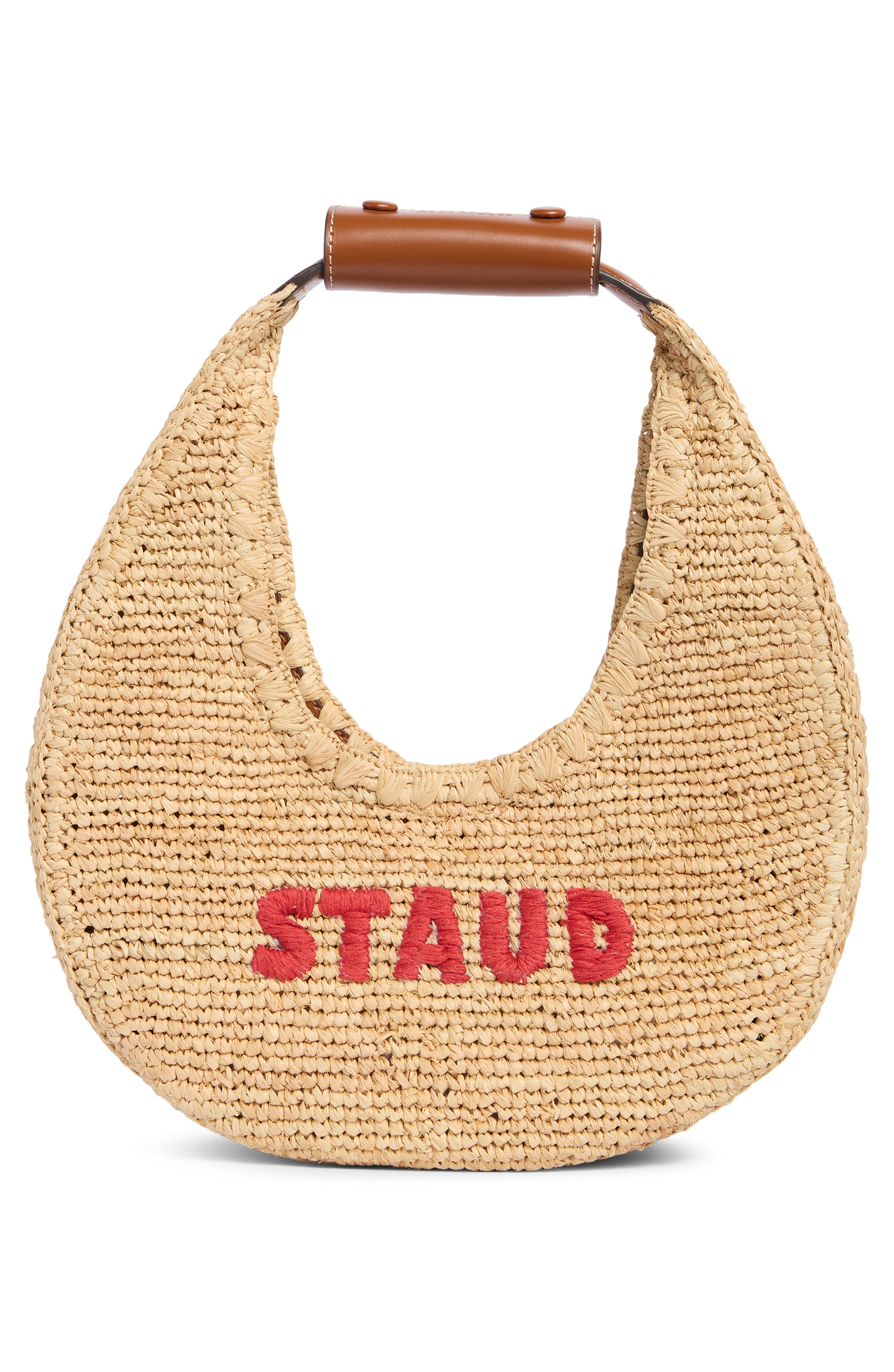 STAUD Moon Raffia Tote, Alternate, color, Great White