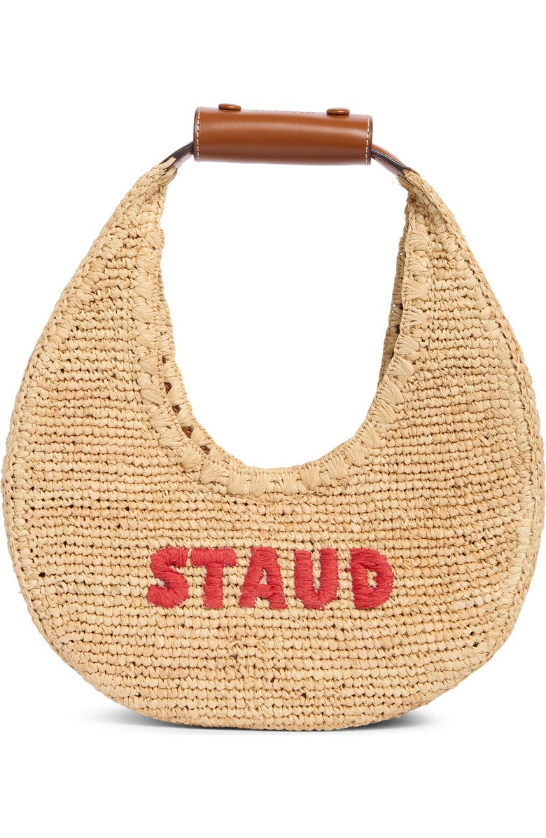 STAUD Moon Raffia Tote, Alternate, color, Great White