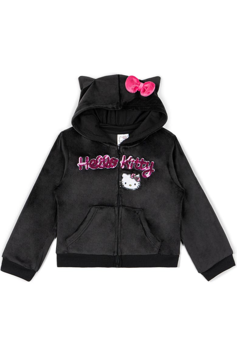 Velour Hoodie and Pants Set, Alternate, color, Hello Kitty Black
