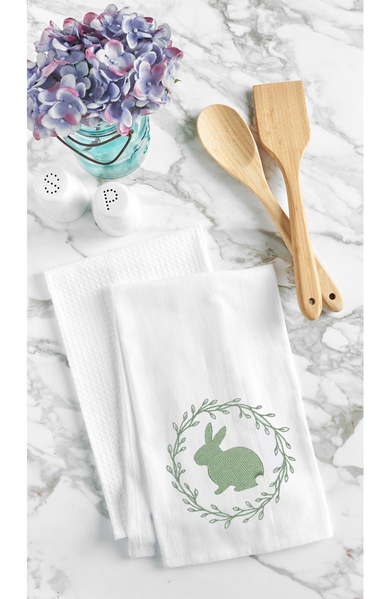 C&F Home Spring Greens Bunny Rabbit w/ Spring Wreath Design Flour Sack Cotton Kitchen Dishtowel, Alternate, color, Green