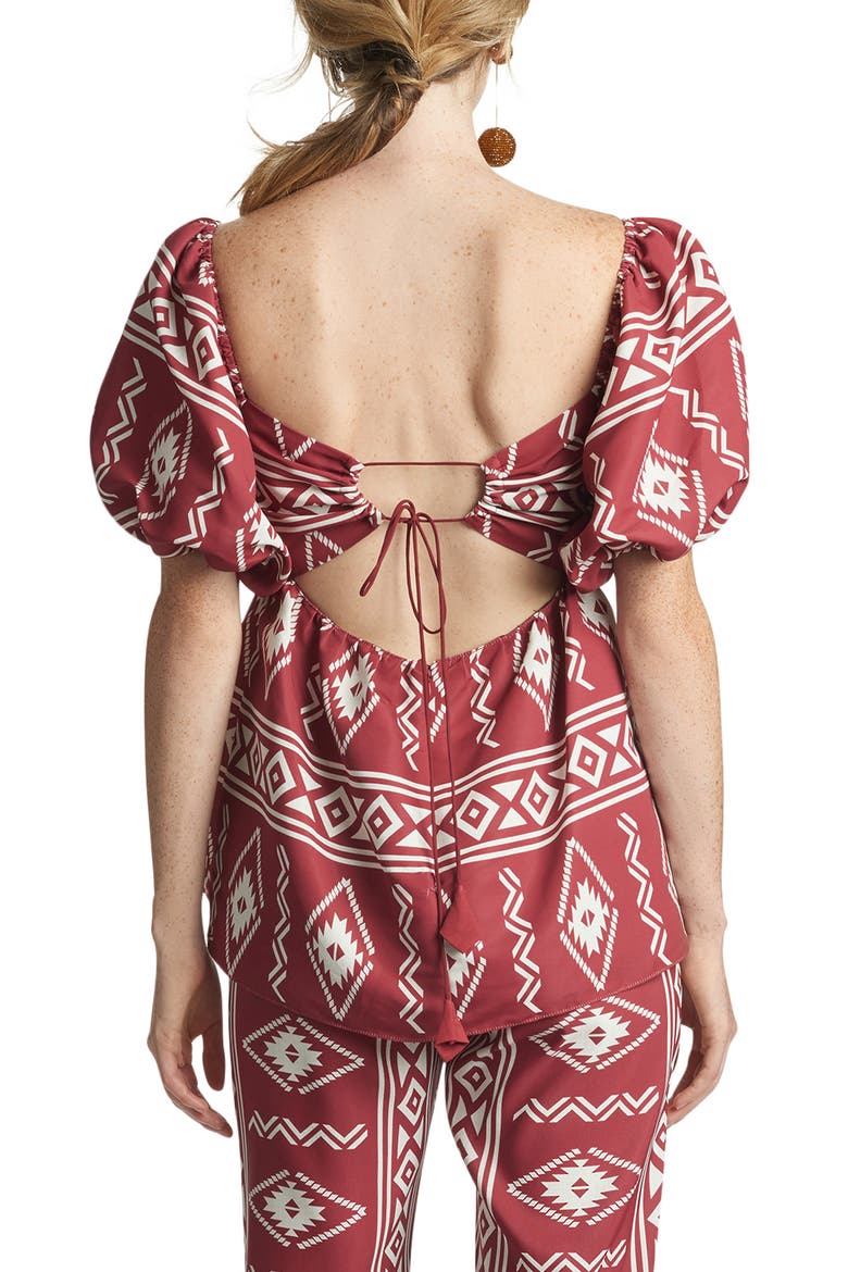 Lyra Print Tie Back Top, Alternate, color, AZTEC BORDERS CRIMSON