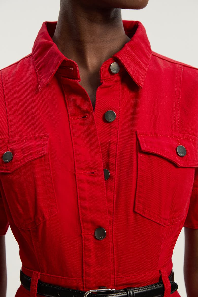 Petite Denim Short Sleeve Shirt Dress, Alternate, color, Red