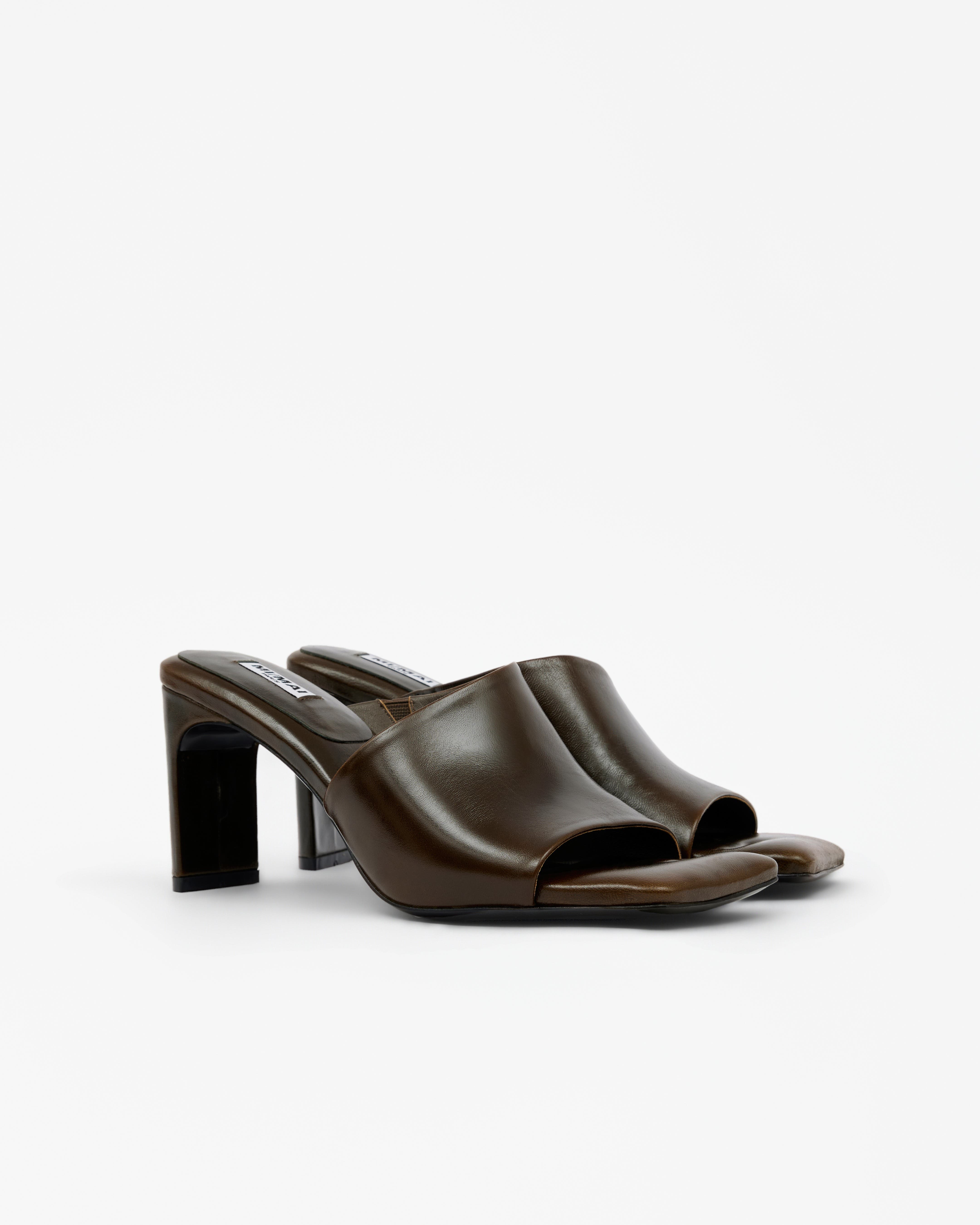 Alba Leather Heeled Mule Sandals, Alternate, color, Khaki