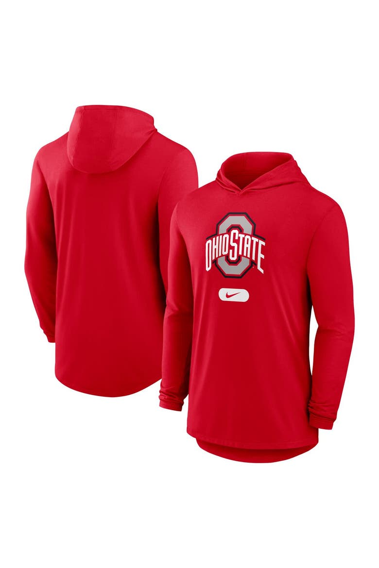 Men's Nike Scarlet Ohio State Buckeyes Lightweight Performance Long Sleeve Hoodie T-Shirt, Main, color, Scarlet