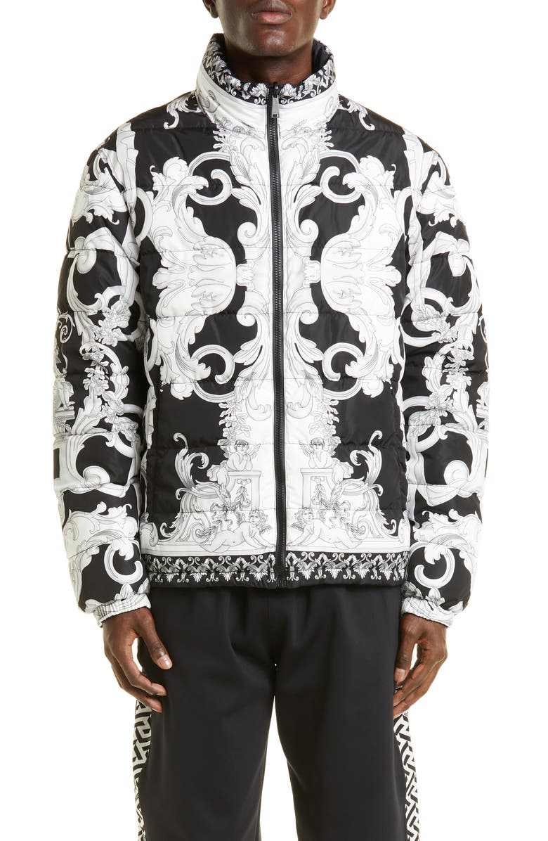 Versace Men's Silver Baroque Puffer Jacket, Main, color,