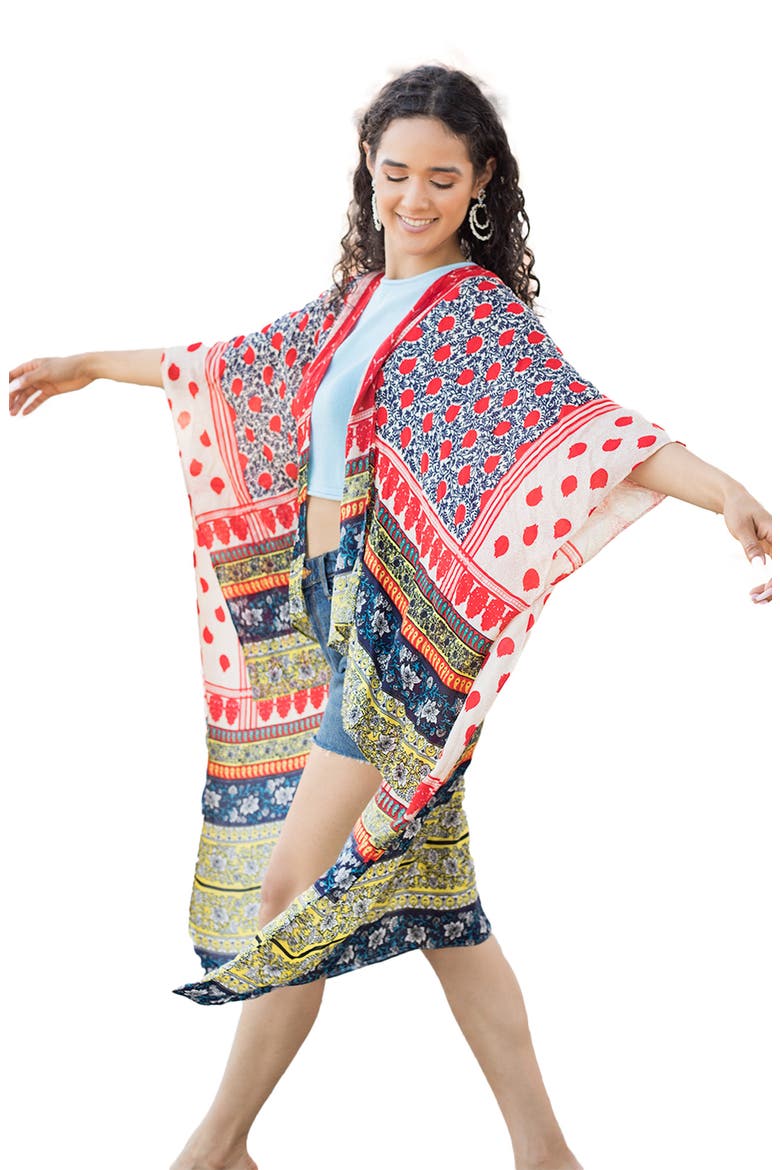 Mixed Print Ruana, Alternate, color, RED