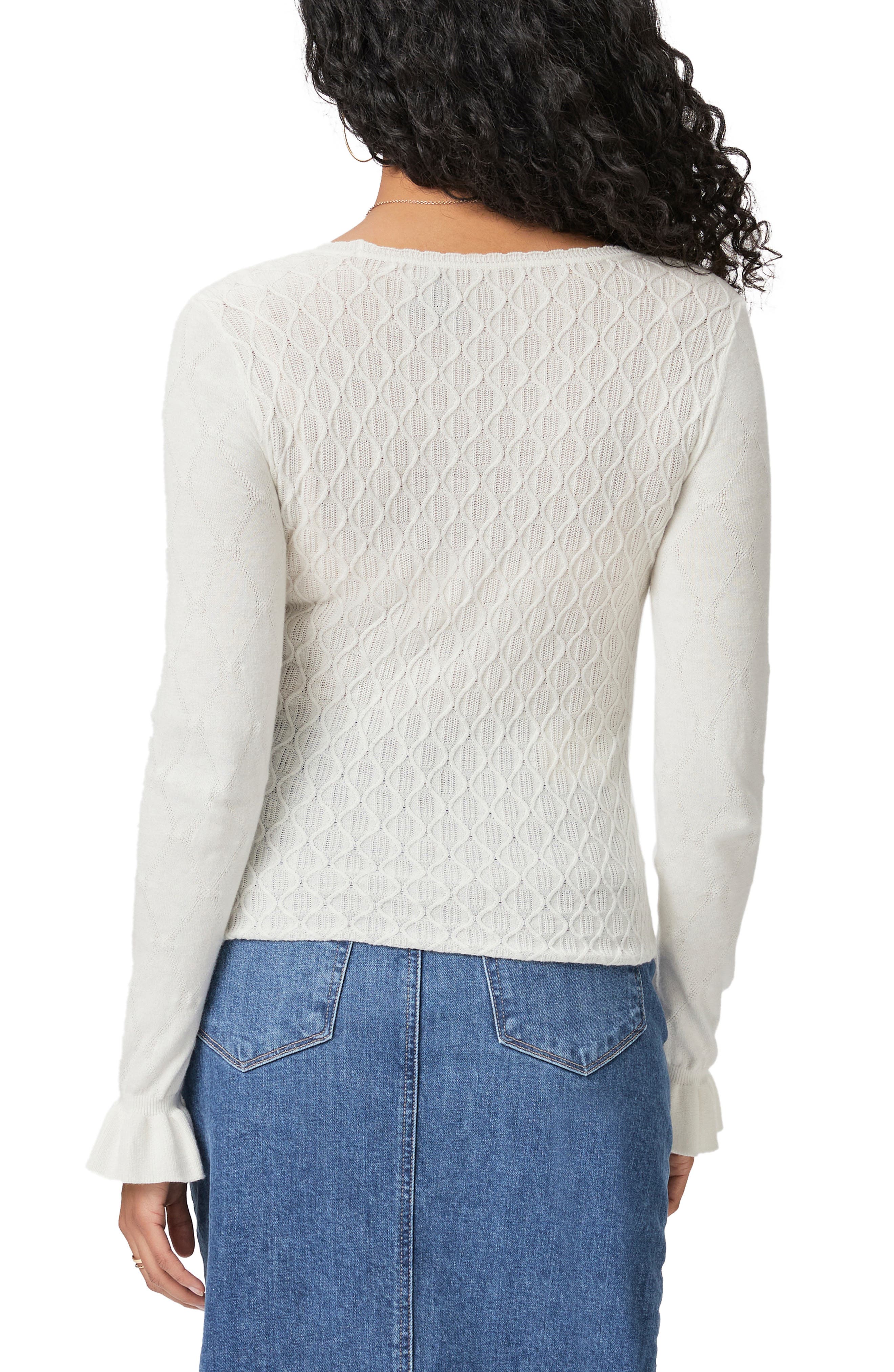PAIGE Beata Ruffle Cuff Cable Stitch Sweater (Women) | Nordstromrack