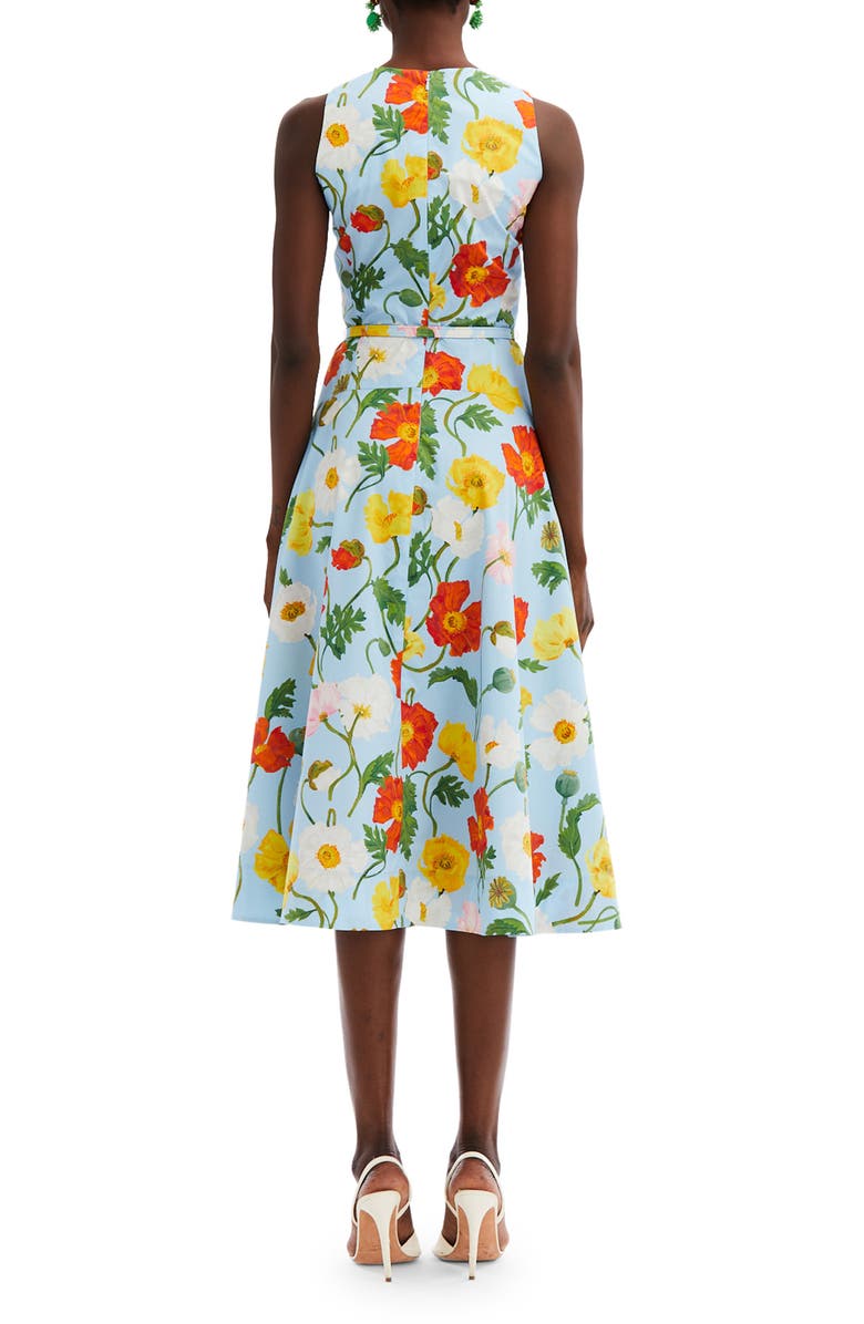 Oscar de la Renta Poppy Print Sleeveless Belted Dress, Alternate, color, 