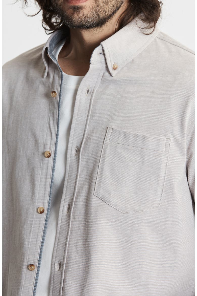 Short Sleeve Cotton Knit Button-Up Shirt, Alternate, color, KHAKI