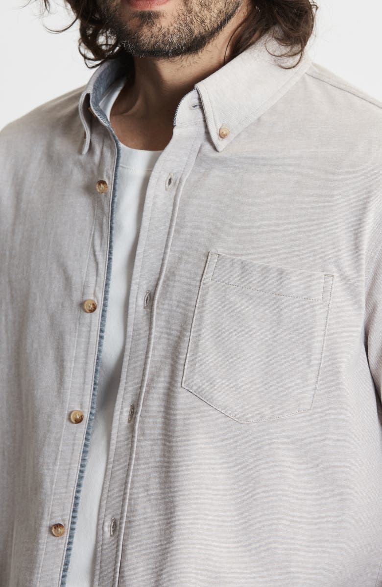 JACHS Short Sleeve Cotton Knit Button-Up Shirt, Alternate, color, Khaki