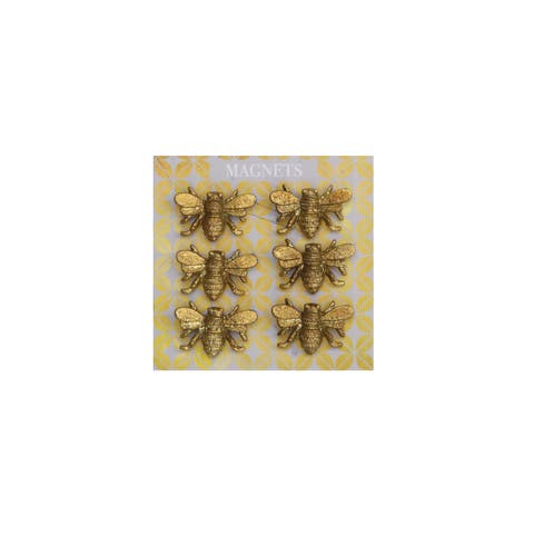 Six Pewter Bee Magnets on a Card (Set of 6 Pieces)