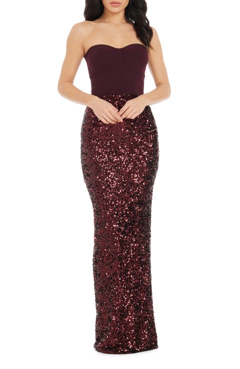 Vada Mixed Media Strapless Gown