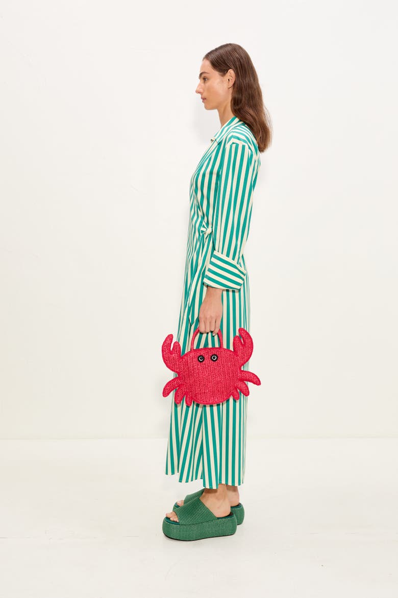 Anya Poplin Wrap Dress, Alternate, color, Teal/Cream Stripe