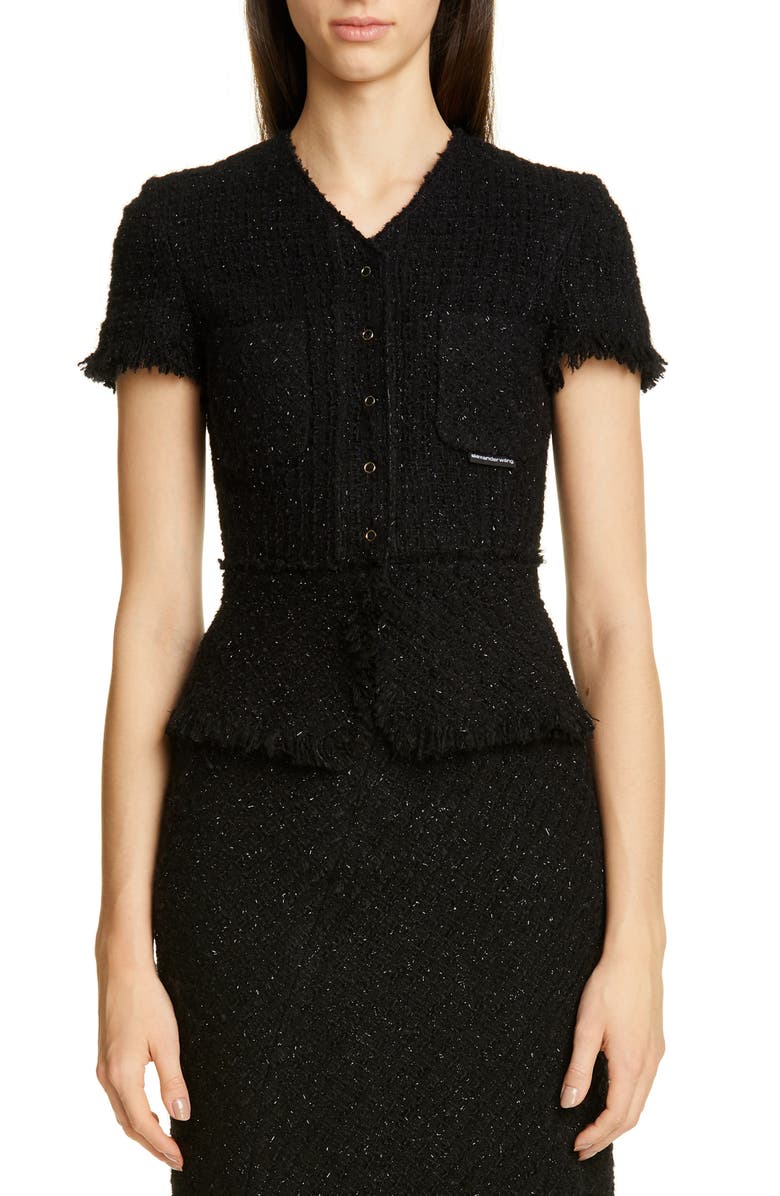 Alexander Wang Metallic Wool Blend Fringe Tweed Jacket, Main, color, 