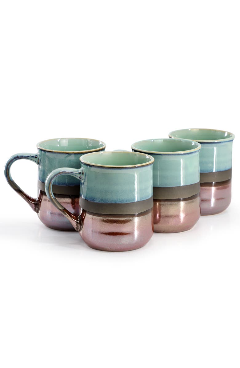 Gibson Home Copper Tonal 4 Piece 18 Ounce Stoneware Cup Set, Alternate, color, Green