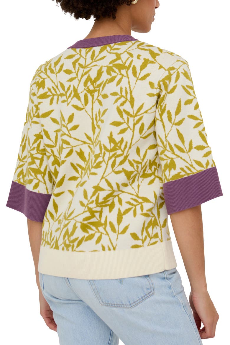 Daffodil Slouchy Leaf Print Knitted T-shirt, Alternate, color, Green