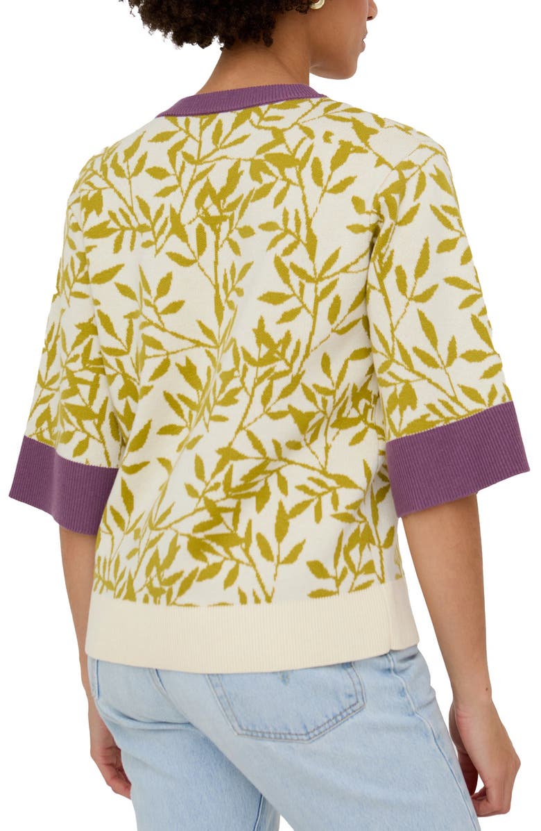 Raffya Daffodil Slouchy Leaf Print Knitted T-shirt, Alternate, color, Green