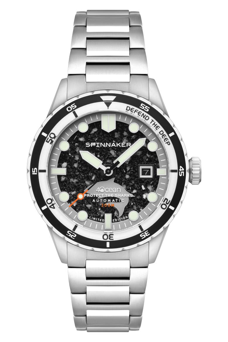 x 4ocean Hass Sharks Limited Edition Automatic Bracelet Watch, 43mm, Main, color, BLACK