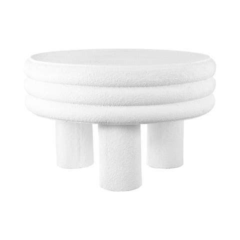 Rashida Modern Round Polyresin Indoor/Outdoor Low Accent Coffee Table, Chunky Ribbed Tripod Base, All-Weather