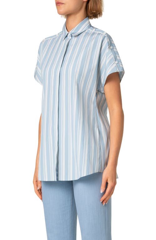 Akris Punto Stripe Cap Sleeve Button-up Shirt In Sky-cream