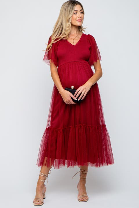 Dotted Tulle Smocked Midi Dress