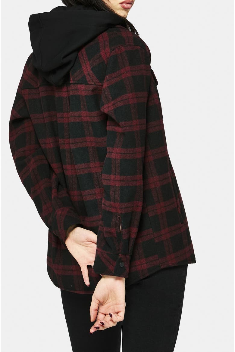 Trellis Hooded Check Shacket, Alternate, color, Dark Red