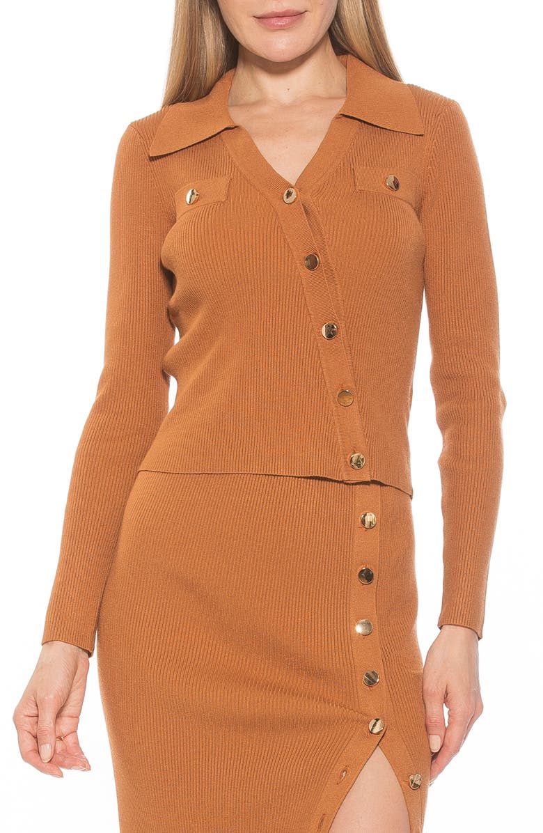 Alexia Admor Sam Asymmetrical Button Front Top, Main, color, Camel