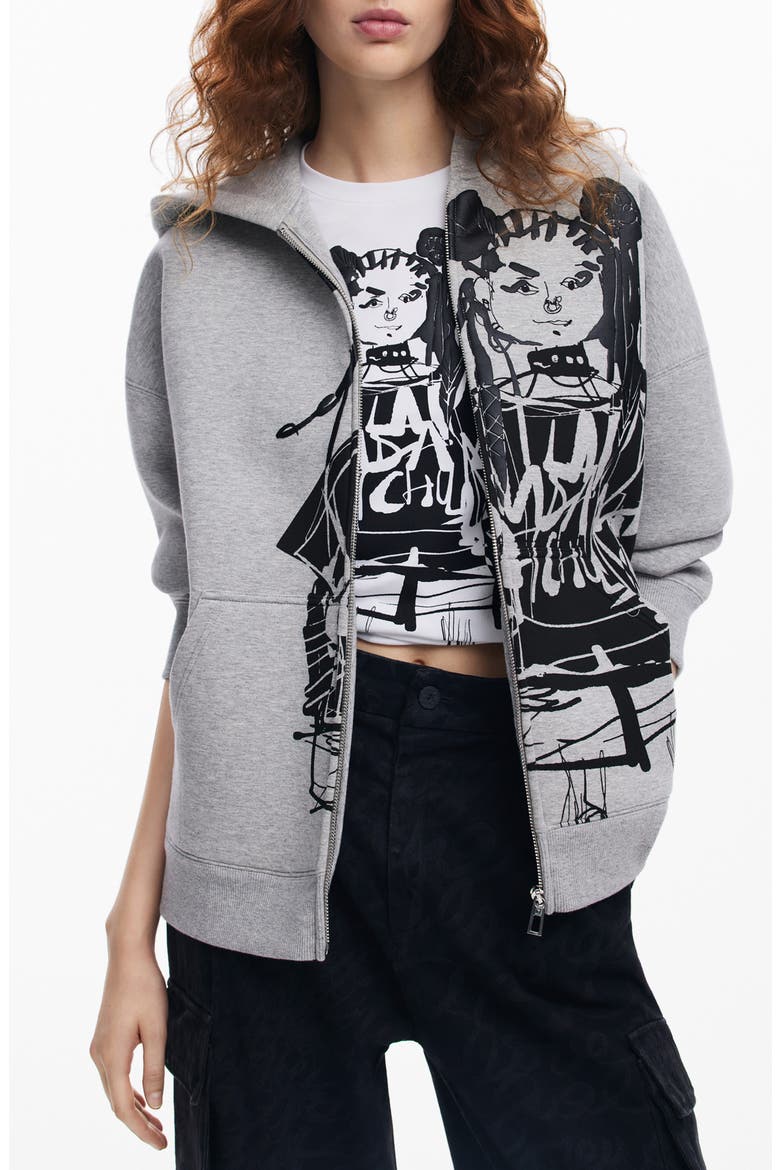 Front Zip Cotton Blend Hoodie, Main, color, BLACK/ GREY