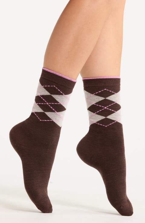 Argyle Cotton & Wool Blend Socks