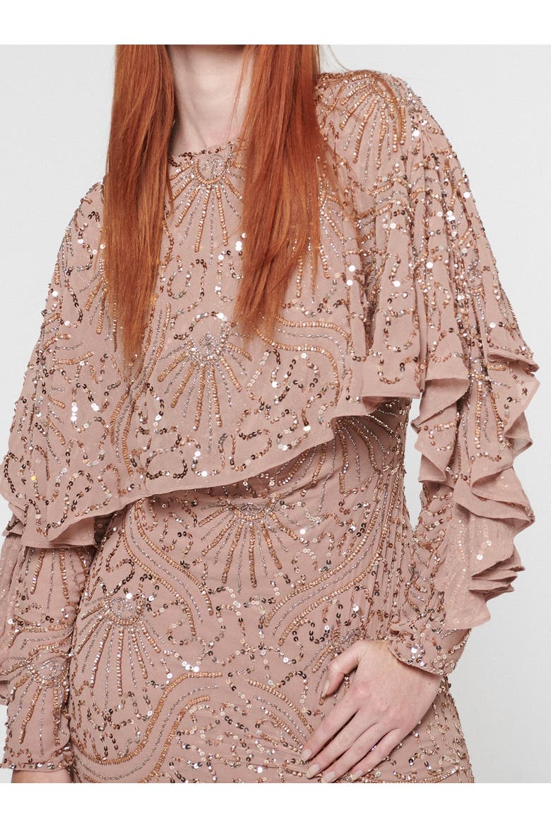 Occasion Modest Embellished Sequin Beaded Evening Maxi Dress, Alternate, color, TAUPE BLUSH