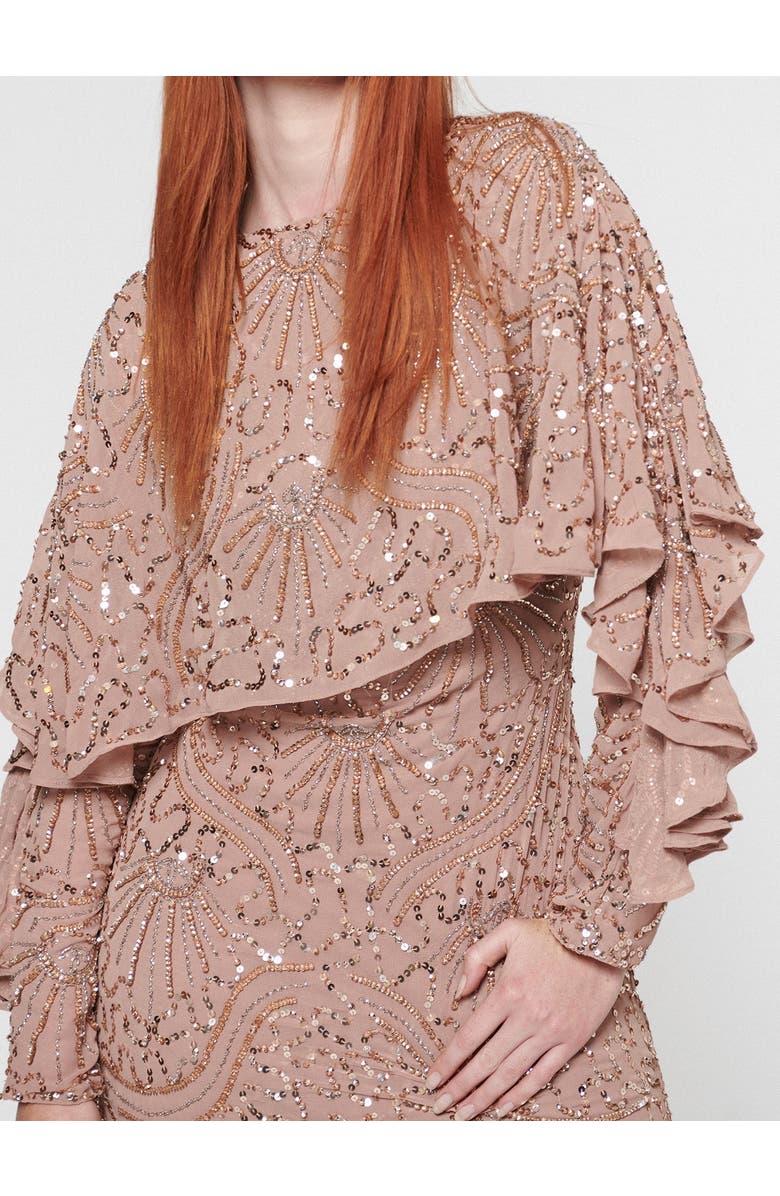 MARYISA Occasion Modest Embellished Sequin Beaded Evening Maxi Dress, Alternate, color, Taupe Blush